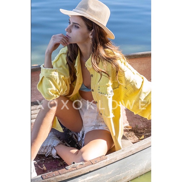 POL Sunshine Yellow Studded Denim Twill Shacket - Picture 7 of 10